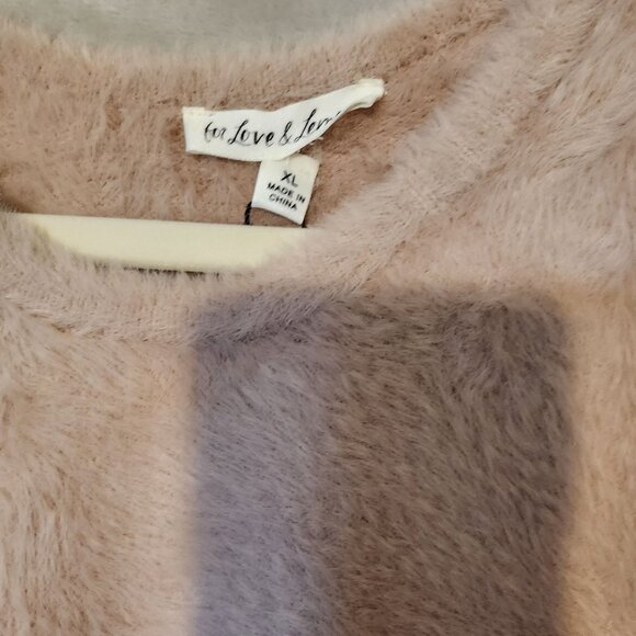 For Love/lemons Mob Wife Crop Pink Beige Comfy Faux Fuzzy Mohair Knit Sweater XL - Picture 7 of 7